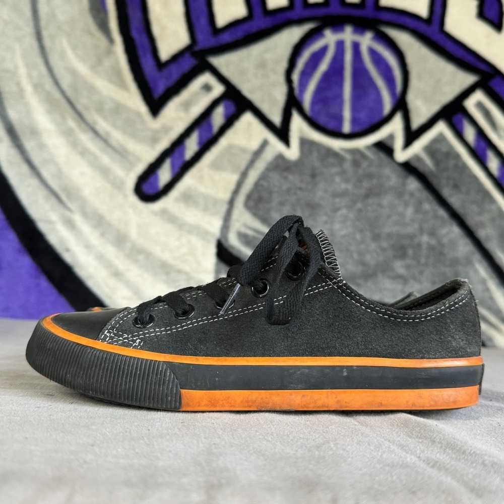Size 7.5 - Harley-Davidson Women's Black Orange Canvas Low Top Sneakers D83816